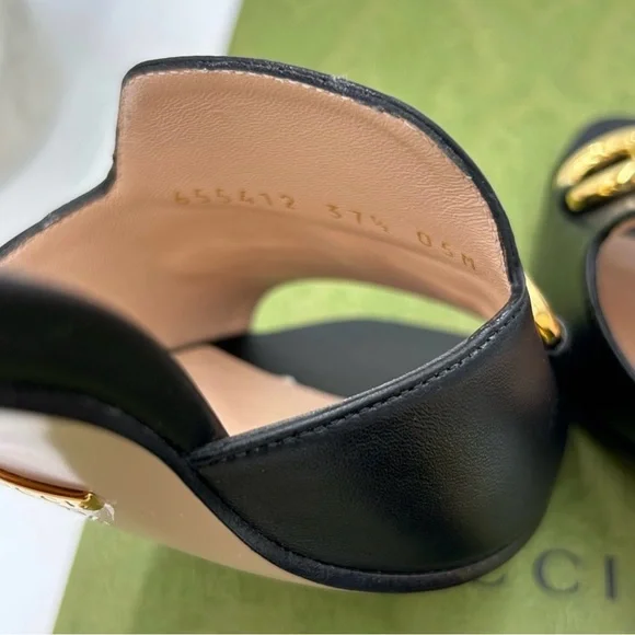 Women's Gucci Horsebit Leather mid heel slide sandal size 37.5 made in Italy - Picture 9 of 9